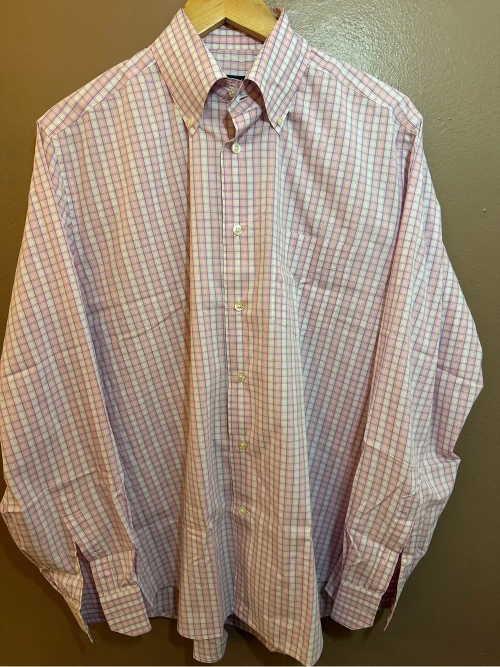 CANALI Pink and Blue Windowpane Plaid Dress Shirt
